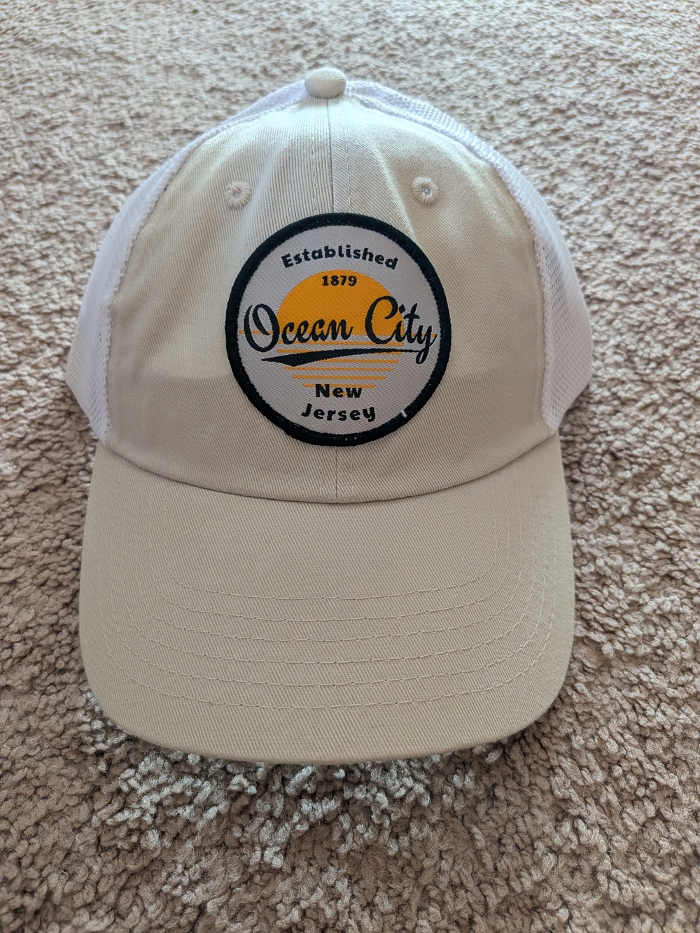 Ocean City New Jersey Beige Mesh Back Cap